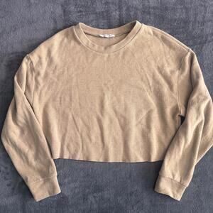 ZARA Beige Cropped Long Sleeve Sweater Top Size Medium